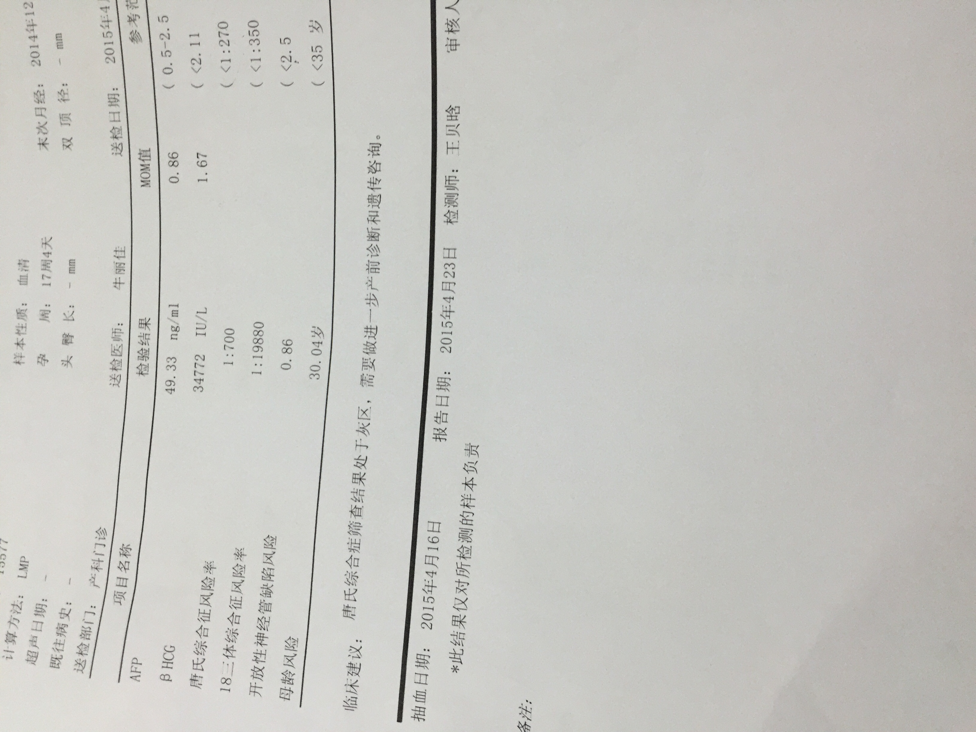 唐氏综合症_唐氏筛查综合值是1::425,参考值是1:250_唐氏综合筛查是什么